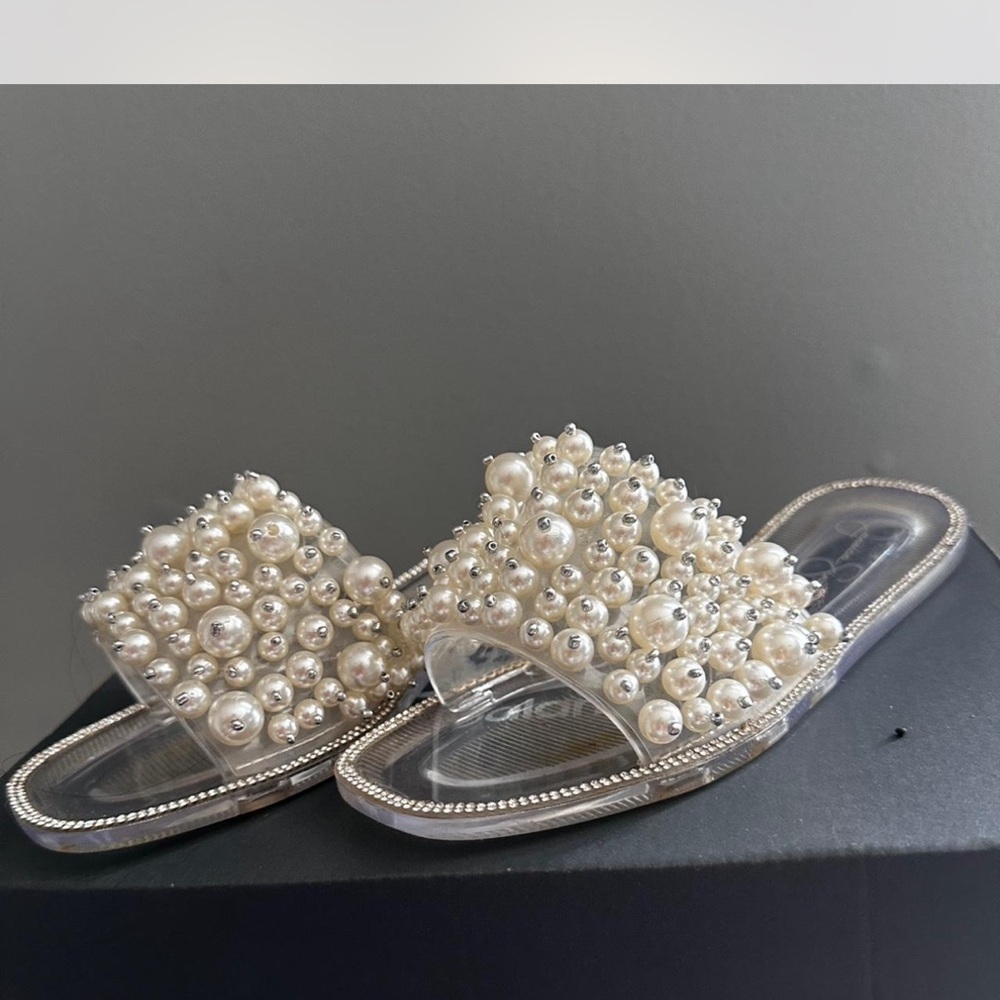 Jessica Simpson Pearl Embellished Clear Sandals